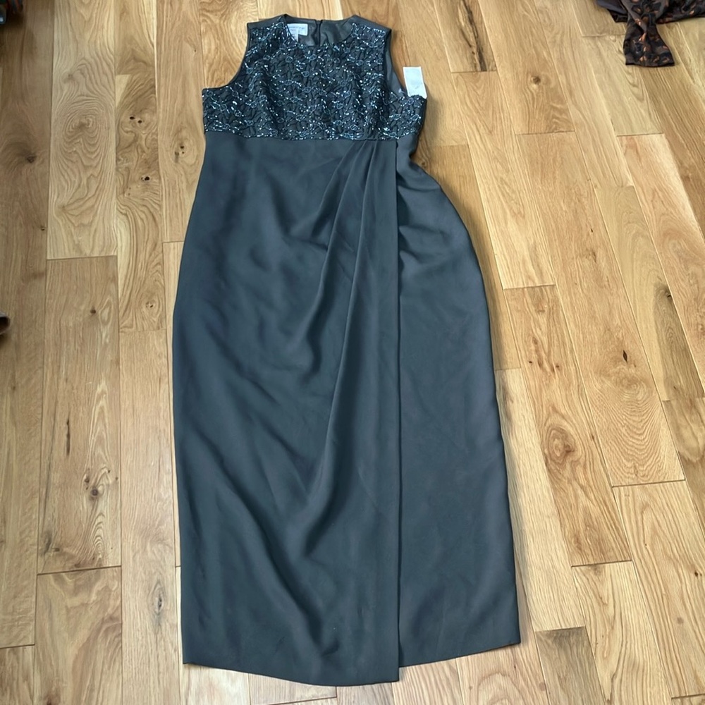 Vintage w/tags Evan Picone Black and Gray Maxi formal beaded bodice dress sz 14